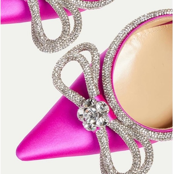 Barbie Pink Satin High Heels Ankle Strap Pointed Toe Rhinstone Elle woods - Picture 4 of 12